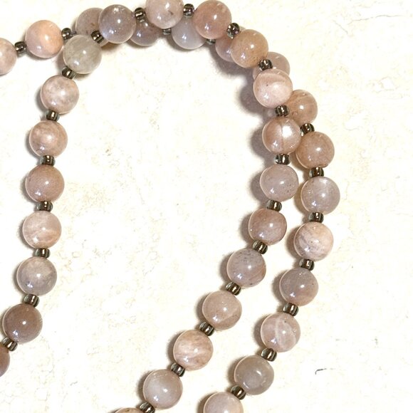 Peach Moonstone Silver Cat on the Moon Necklace, Genuine Gemstone Beaded Choker - Picture 8 of 14